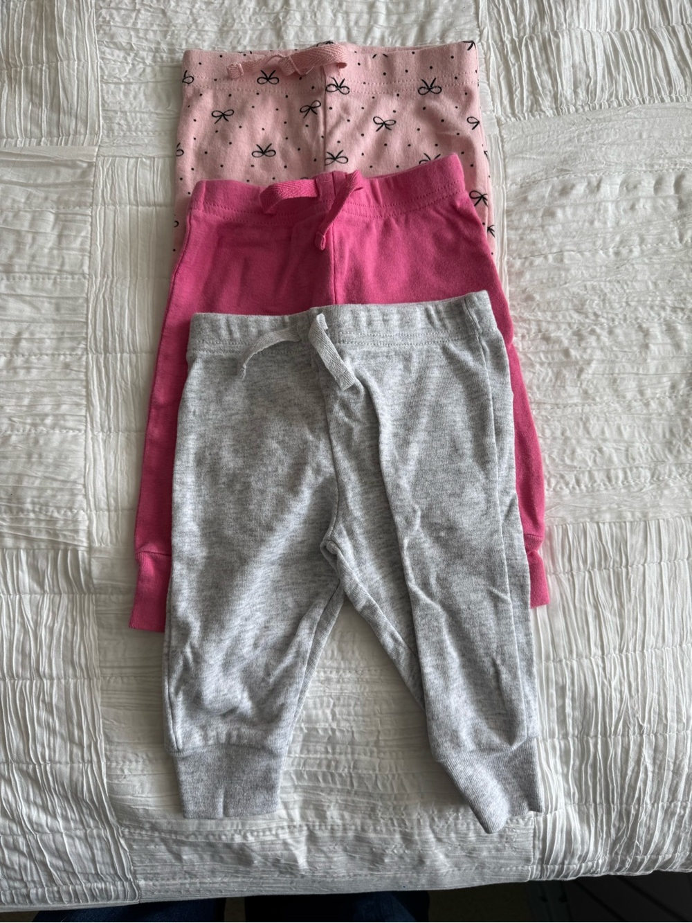 3-Pack Kids Jogger Pants - Gray, Hot Pink & Light Pink Bow Print